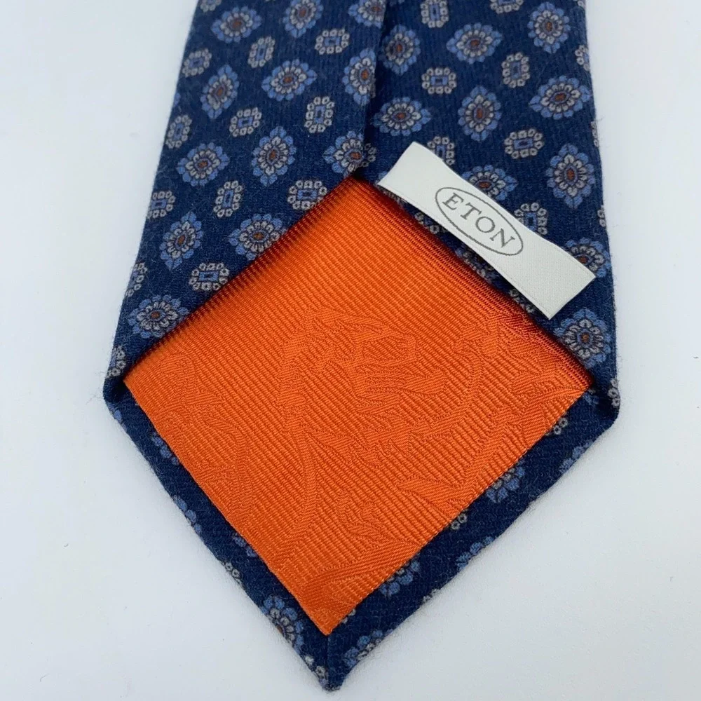 Eton Tie Mens One Size Blue Patterned Wool Classic Luxury Necktie Italy‎ Made
